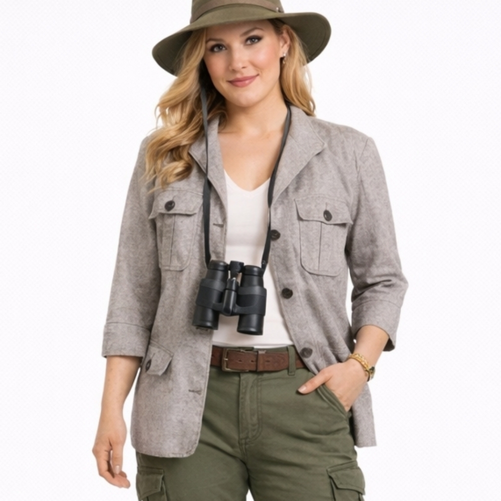 WORTHINGTON Size Large‎ Brown Linen Blend Utility Safari Style Casual Jacket
